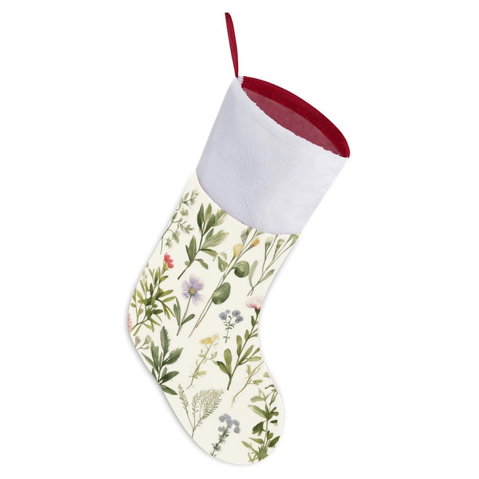 Season Watercolors of Herbs Flowersb Christmas Stocking Comfortable Super Soft Plush Cuff Christma Stocking Xmas Eve Party Fireplace Tree Gift Decoration Socks for Family Holiday Party Gifts