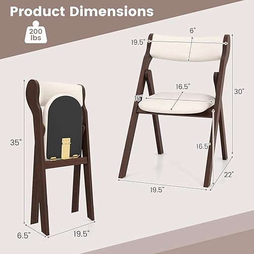 Miniatura 3 de Giantex Juego de 2 sillas de comedor plegables, sillas de cocina tapizadas con respaldo y asiento acolchados cómodos, marco de madera de goma,