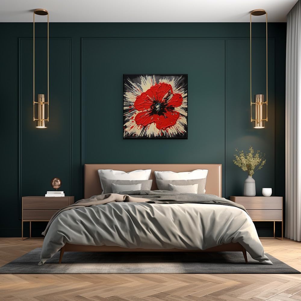 Canvas for Living room. Crimson Bloom in the Night: The Intensity of a Lone Poppy Against Darkness, 27 x 18 inch Canvas Wall Art - Ready to Hang - 69x46 cm (27x18 inch)