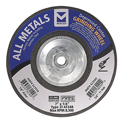 Mercer Industries 623560 Type 27 All Metals Grinding Wheel, 7" x 1/4" x 5/8"11 Single Grit, 10 Pack