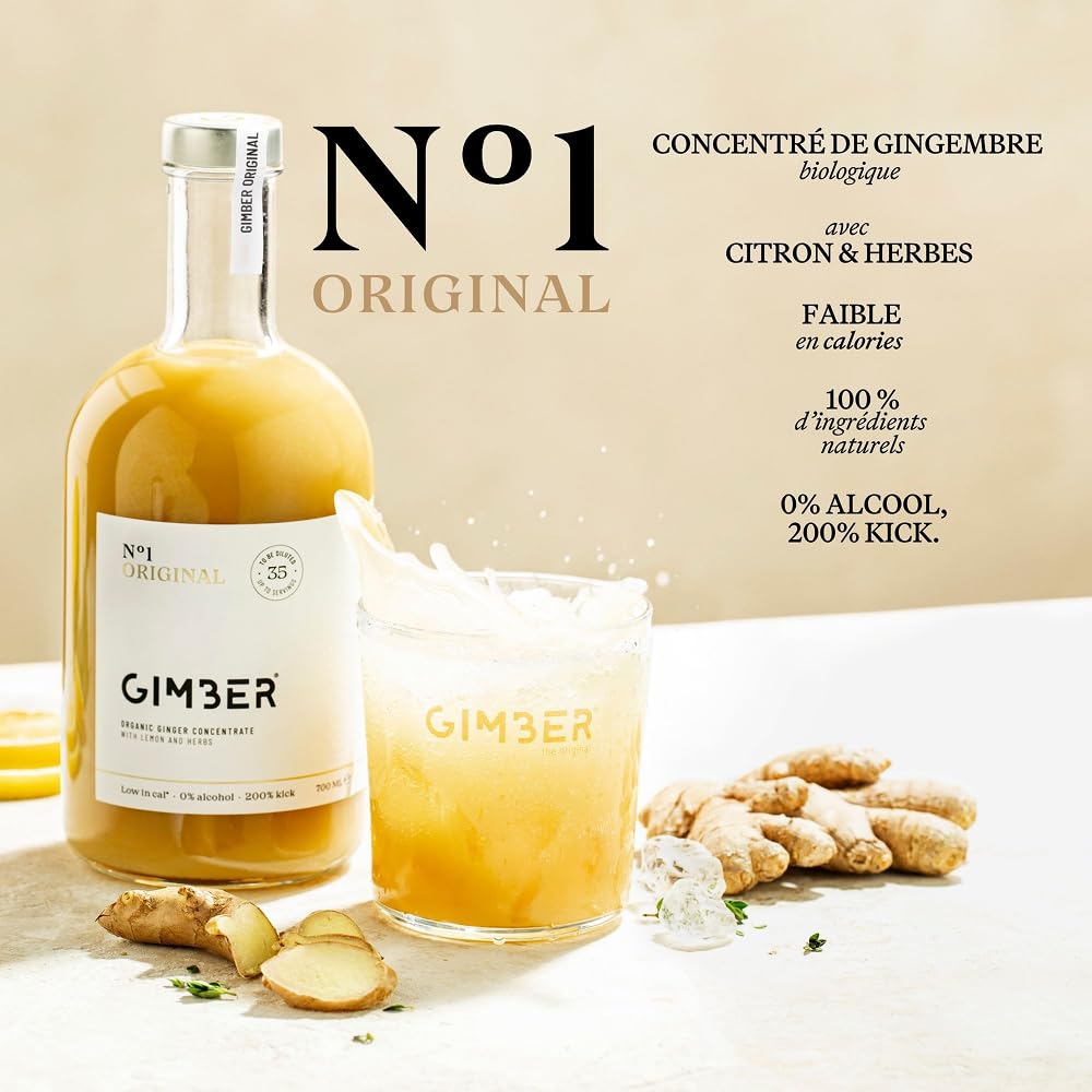 Concentré de gingembre Gimber au fruit de la passion, 100% naturel et vegan | N°1 3x500 ml Original | Concentré de gingembre bio, boisson au gingembre sans alcool au thym citronné, concentré vegan