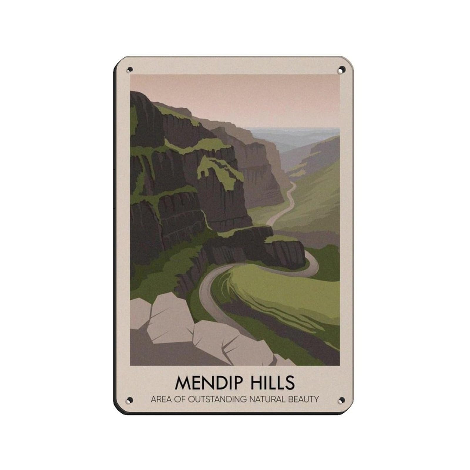 Lxwnze 20L X 30W Cm Mendip Hills Aonb Poster, Somerset Tin Sign Vintage Metal Pub Club Cafe Bar Home Wall Art Decoration Poster Retro 8X12inch(20X30cm)