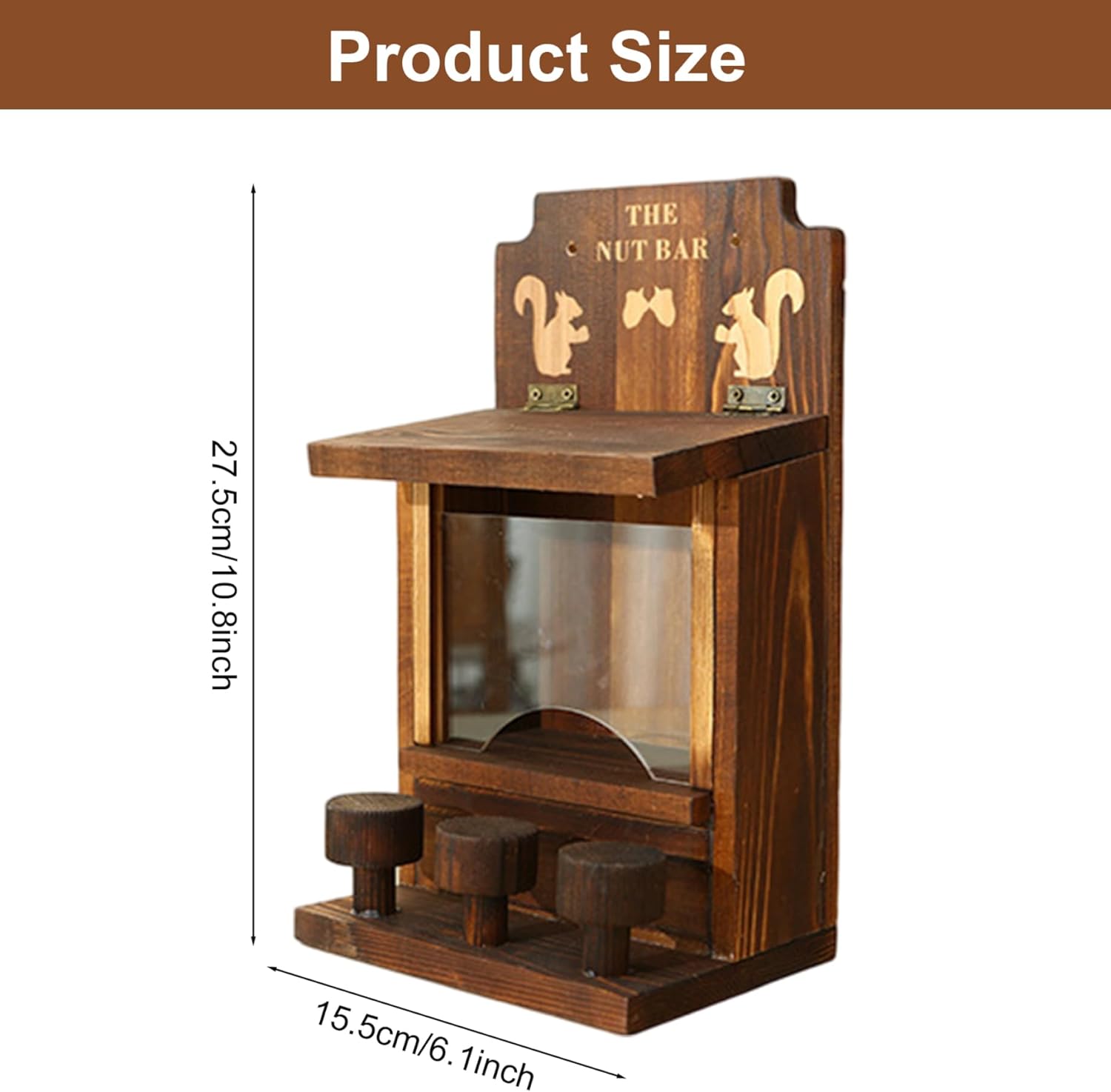 Squirrels Feeders for Outdoors - Hanging Wooden Squirrels Feeder House with Lift-Up Lid and Observation Window for Chipmunks Feeders