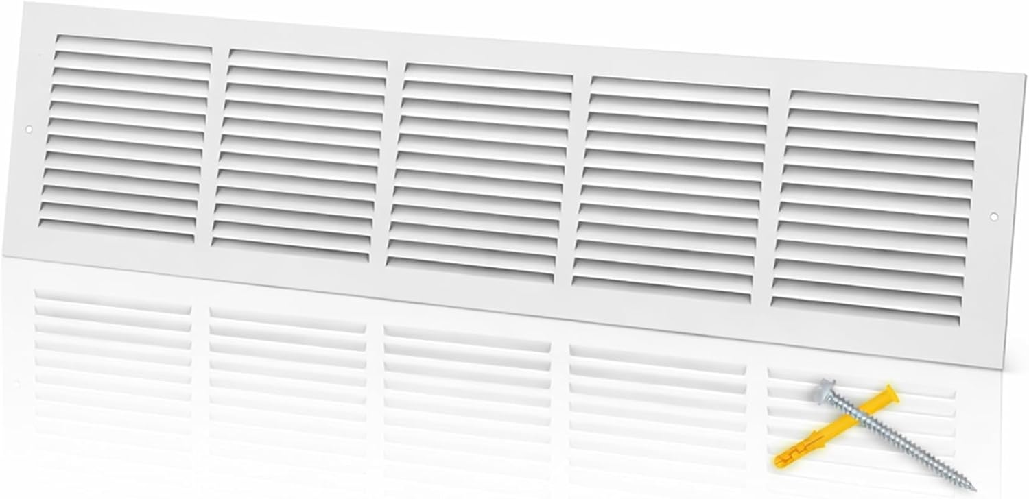Fancat 30"W x 6"H Return Air Grille [Duct Opening Size], Steel HVAC Return Air Vent Cover for Wall & Ceiling, White Powder-Coated Rust-Resistant AC Cold Air Return, Outer Dimensions 31.75"W x 7.75"H