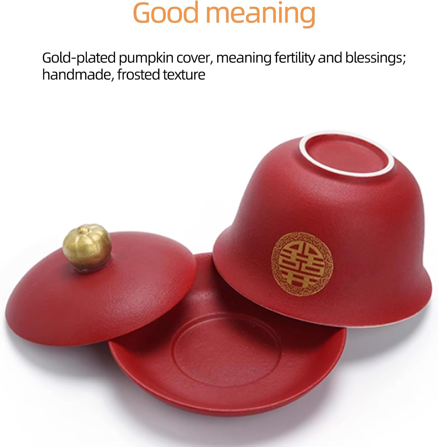 Chinese Porcelain Tea Set,Handmade Ceramic Tea Set Chinese Traditional Handmade Porcelain Red Wedding Tea Sets 4 Tea Cups 1 Tea Pot 1 Round Tray with Gift Box