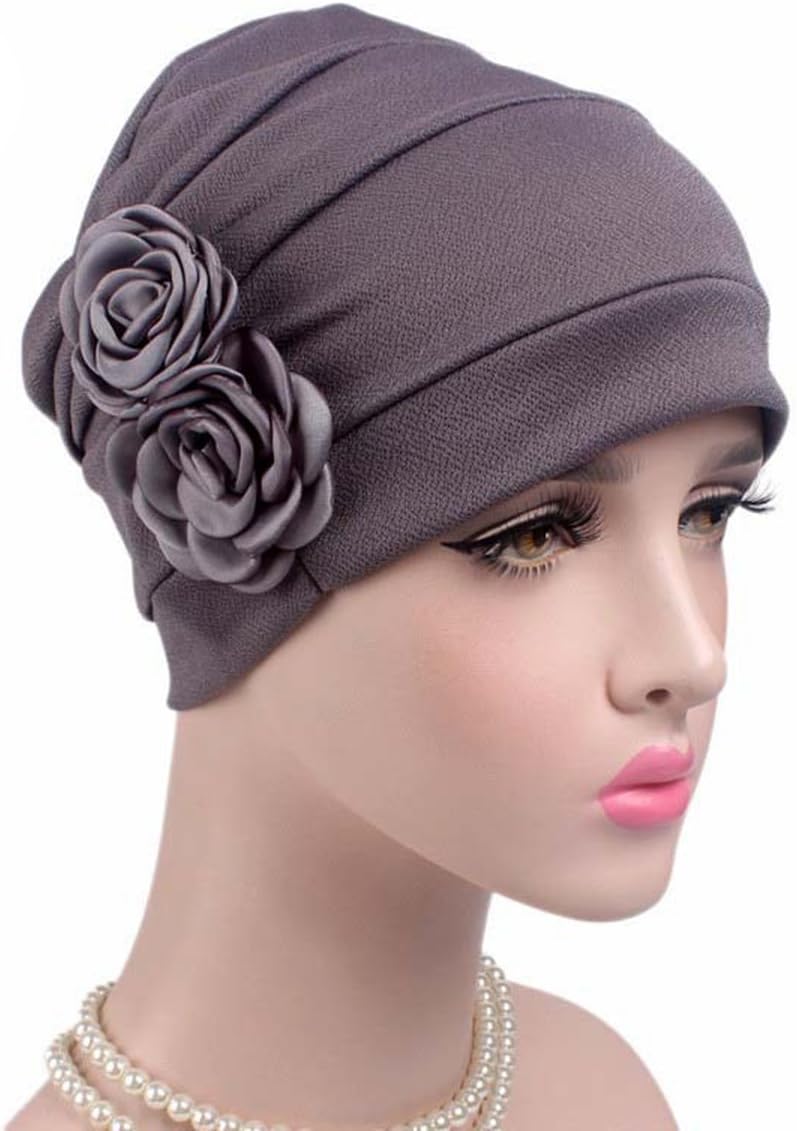 HONENNA Chemo Caps Headwear for Women Turbans Beanies Flowers Hats Headwrap for Cancer Patient Hair Loss (Gray) - Image 2