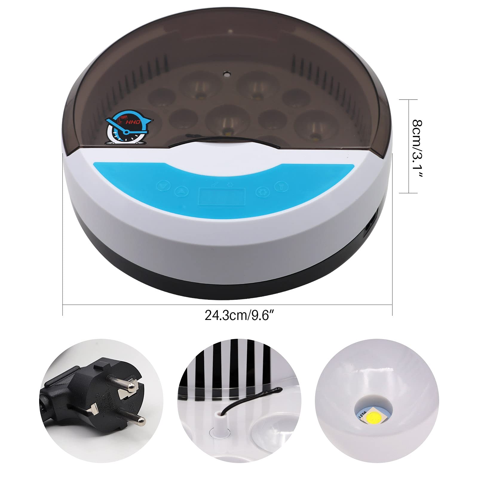 Mini 9 inkubator do jaj, cyfrowy inkubator do jajek, urządzenie do wylęgania jaj z automatyczną regulacją temperatury dla kurcząt z półką na jajka, wtyczka UE