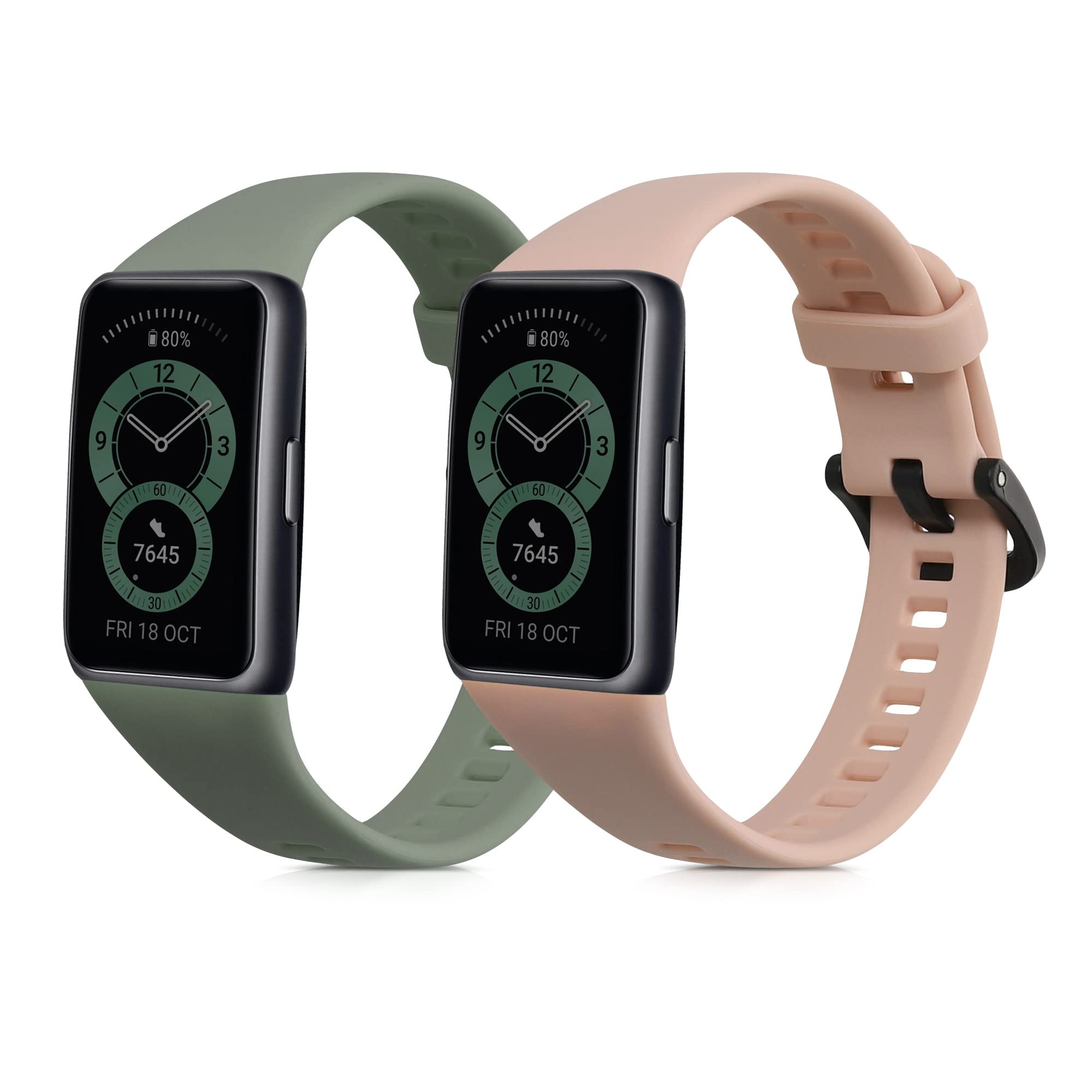 kwmobile Straps for Huawei Band 6 & 6 Pro/Honor Band 7 & 6 Straps - 2x Replacement Silicone Watch Bands - Smartwatch or Fitness Tracker - Dusty Pink/Pastel Green — image 1