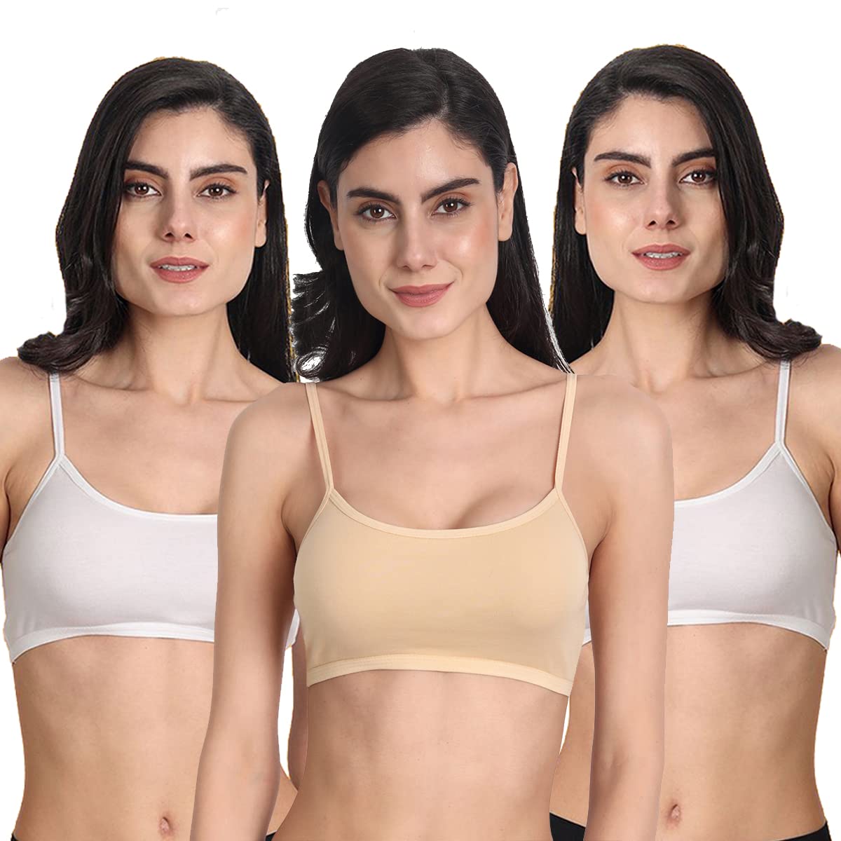 Aimly Women’s Cotton Non-Padded Non-Wired Low Coverage Sports Bra Pack of 3