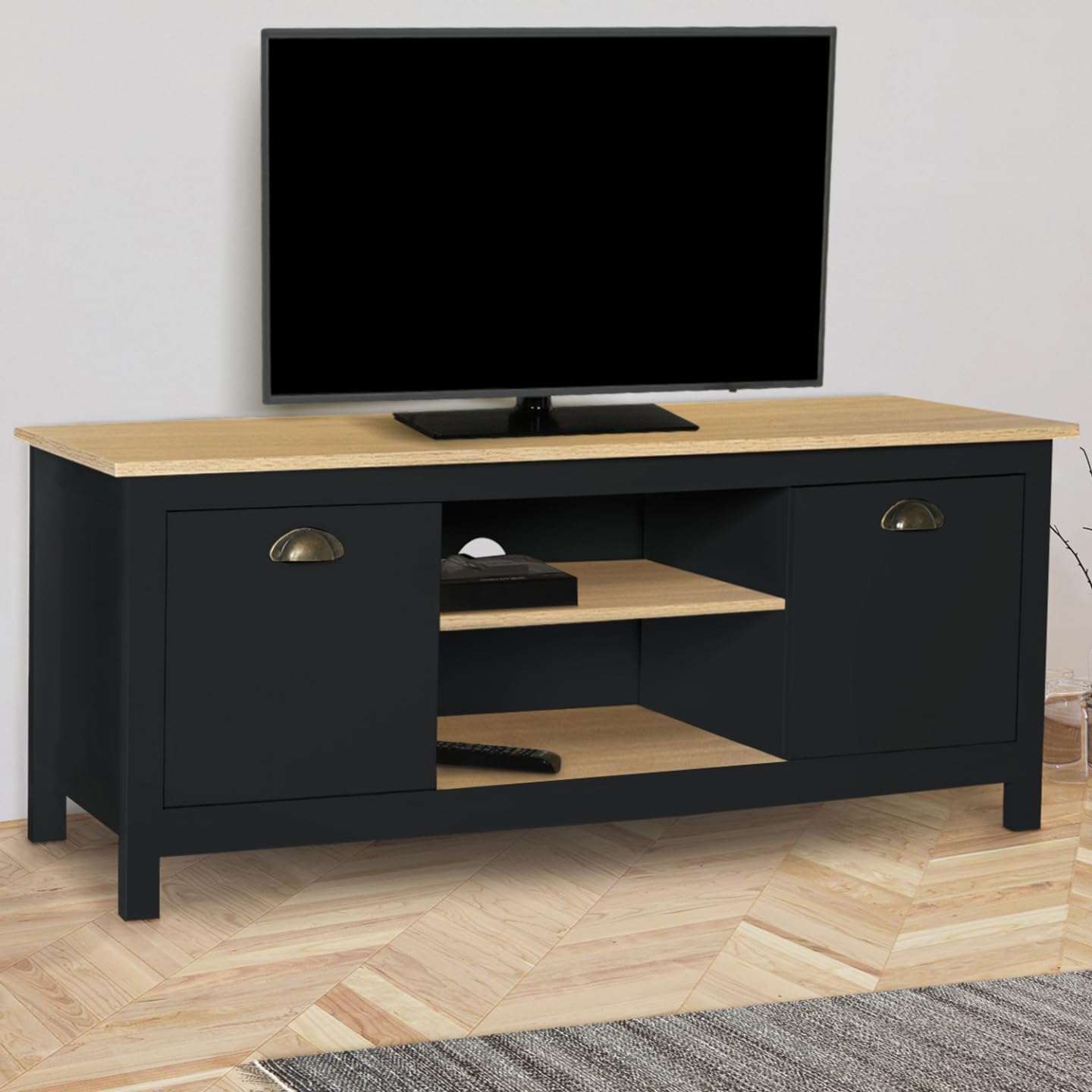IDMarket – Mueble TV 113 cm Campaña ISIS Madera y Negro