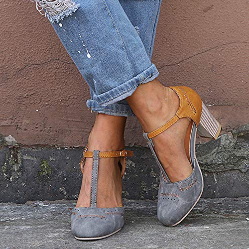 Yu Li Womens Classic T-Strap Buckle Sandals Chunky high Heels Vintage Oxfords Mary Jane Pump Shoes Hollow Shoes2