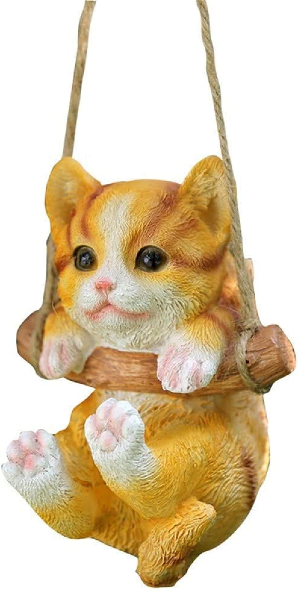sdSDGrw statue, Decorative Cat Hanging Garden Statue Swing Animal Decoration