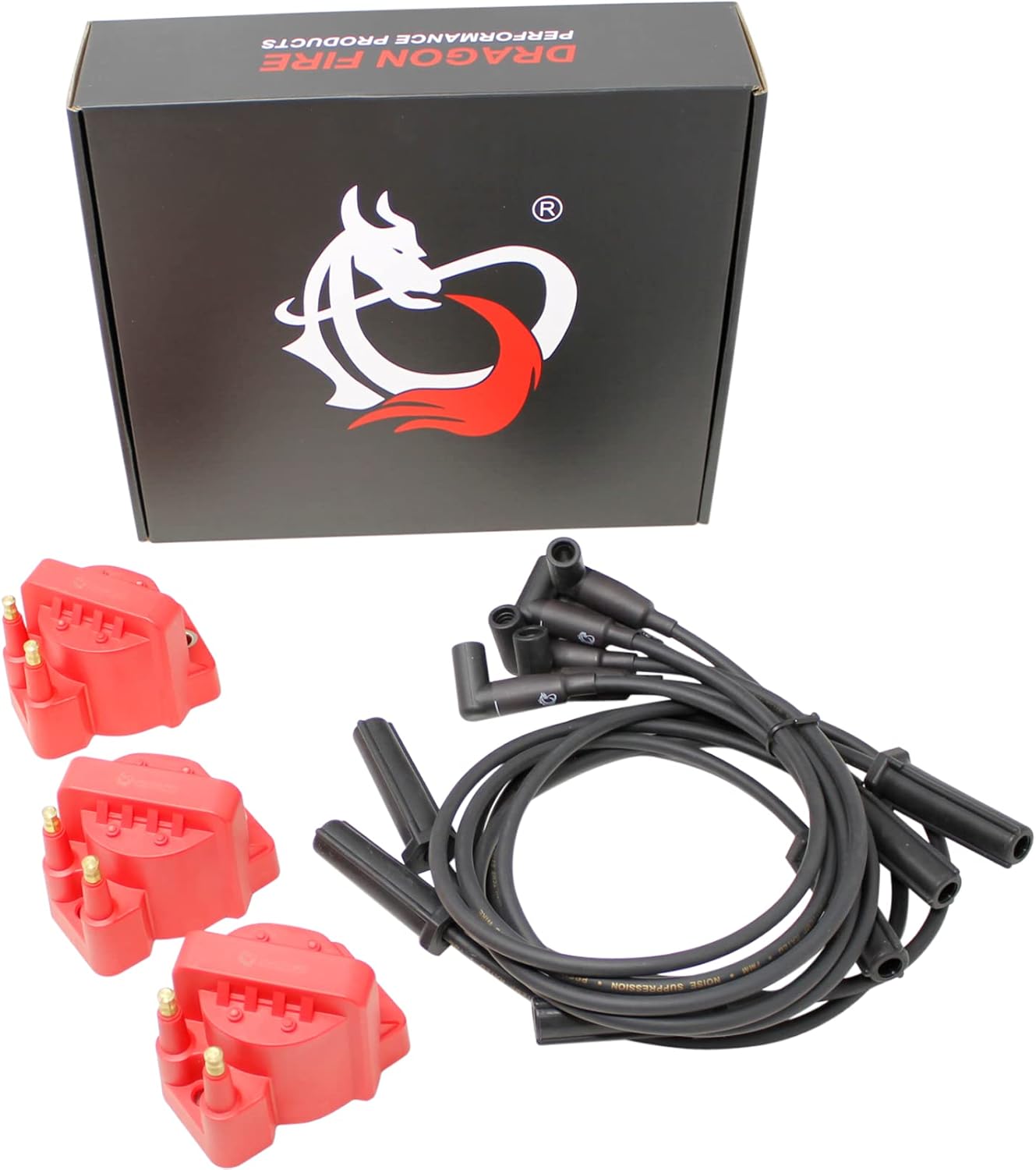 DRAGON FIRE PERFORMANCE 3pcs Ignition Coil Pack & Plug Wire Set Tune Up Kit Compatible With Buick Chevrolet Oldsmobile Pontiac V6 3.4L 3.1L C849 DR39 9726UU E530C D555 Oem Fit Kit-1520