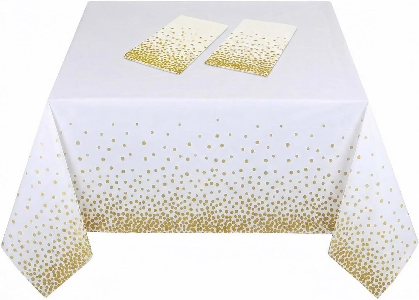 2 Pack White and Gold Tablecloth,Disposable Table Covers for Party, Weddings, and Holidays Decoration,54 x 108 inches Rectangular Disposable dot Party Table Covers