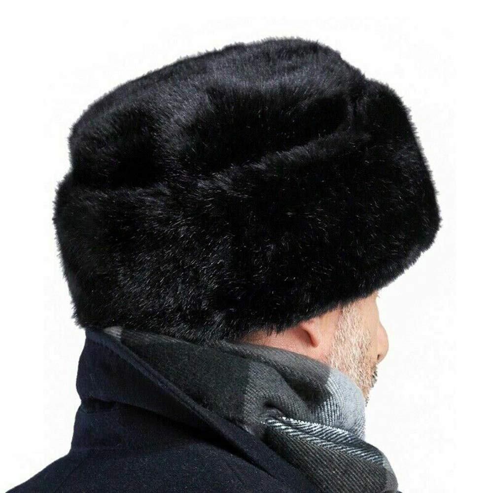 HAORUN Men Black Faux Fur Hat Winter Warm Thermal Cap