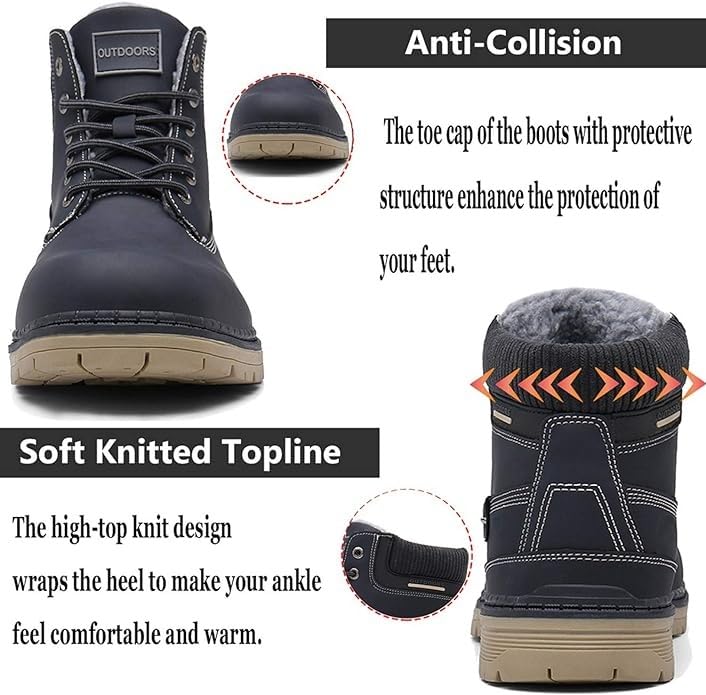 Snow Boots Womens Mens Winter Flat Ankle Boots Warm Fur Lined Fashion Leather Shoes Casual Lace Up Outdoor Trainer Urban - Image 5