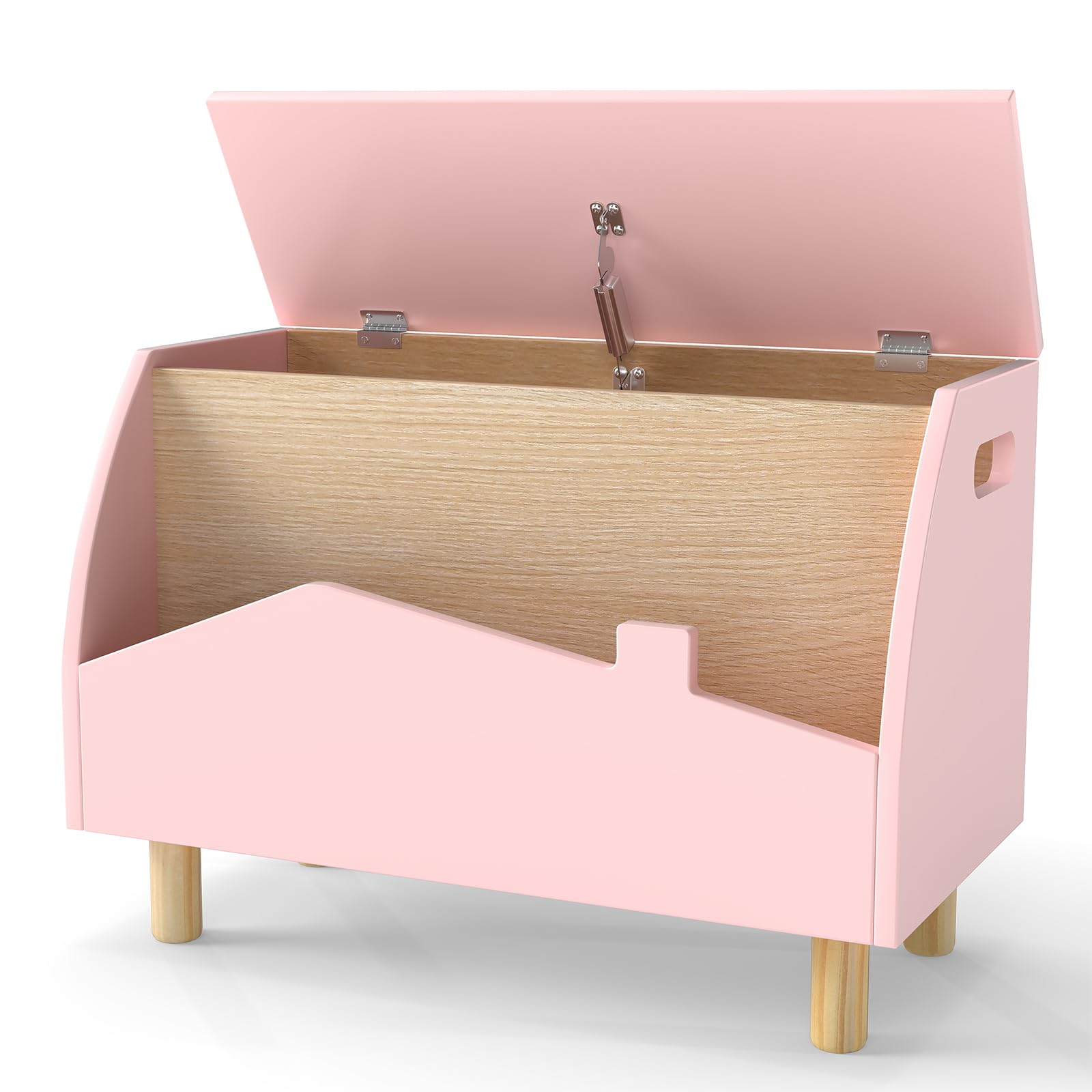 FANTASK Spielzeugkiste Holz, Spielzeugtruhe mit Deckel & offenem Regal, Aufbewahrungsbox Kinder mit großer Kapazität, Truhe zur Spielzeugaufbewahrung für Kinderzimmer & Spielzimmer, Rosa