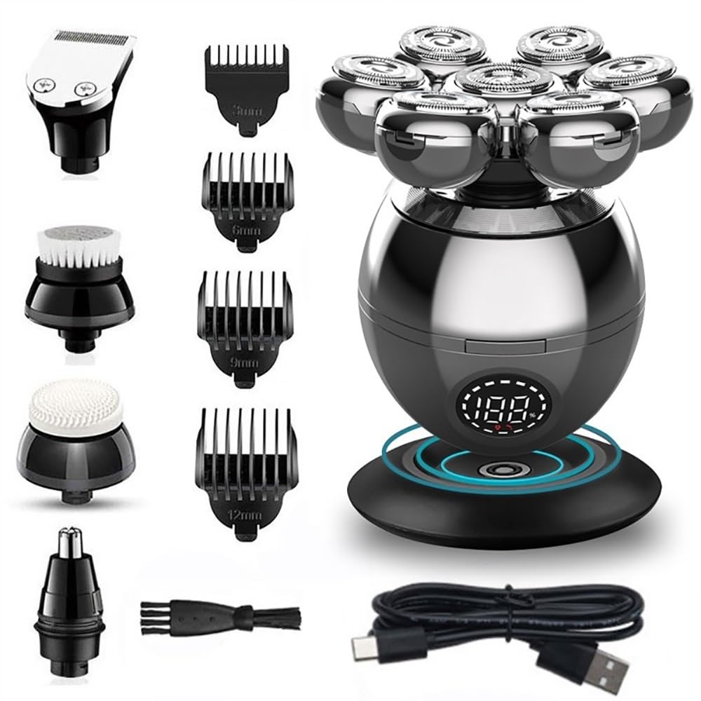 Rasoio Elettrico Barba, 5 in 1 rasoio kit for toelettatura a 7 lame rasoio elettrico for uomo testa rasoio elettrico ricaricabile corpo barba tagliacapelli macchina da barba calva