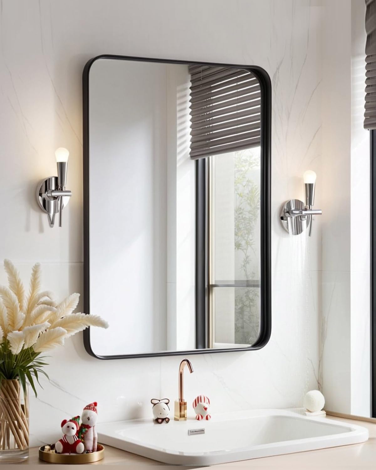 24x36 Inch Matte Black Bathroom Mirror – Wall-Mounted Rectangle with Frame, Horizontal or Vertical Hanging, Ideal for Bathroom, Bedroom, and Living Room Black 36"L x 24"W