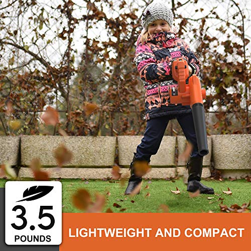 ENZOO Cordless Leaf Blower/Dust Vacuum 2-in-1 Designed for Light Yard Work and Hard Surface Sweeping Variable Speed MAX 20V Includes 2.0Ah Lithium-Ion Battery and Charger (Orange)