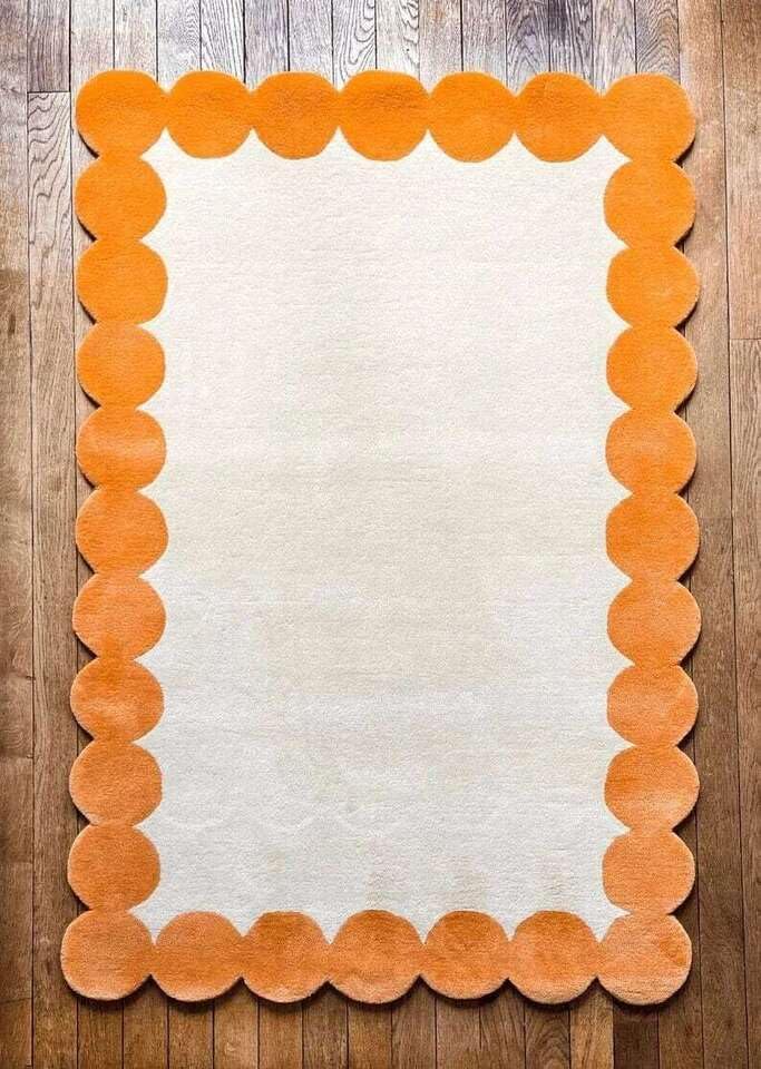 Rida HandloomHand Tufted Scallop Modern Area Rug, New Zealand Woolen Carpet for Living Room, Bedroom, Dining Room and Hall (6x9 Feet, Orange)