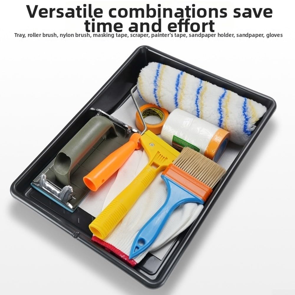 Set di pennelli a rullo, vassoio per pittura da parete, kit di strumenti per pittura con pennelli in lattice per decorazione di interni e applicazione di emulsione