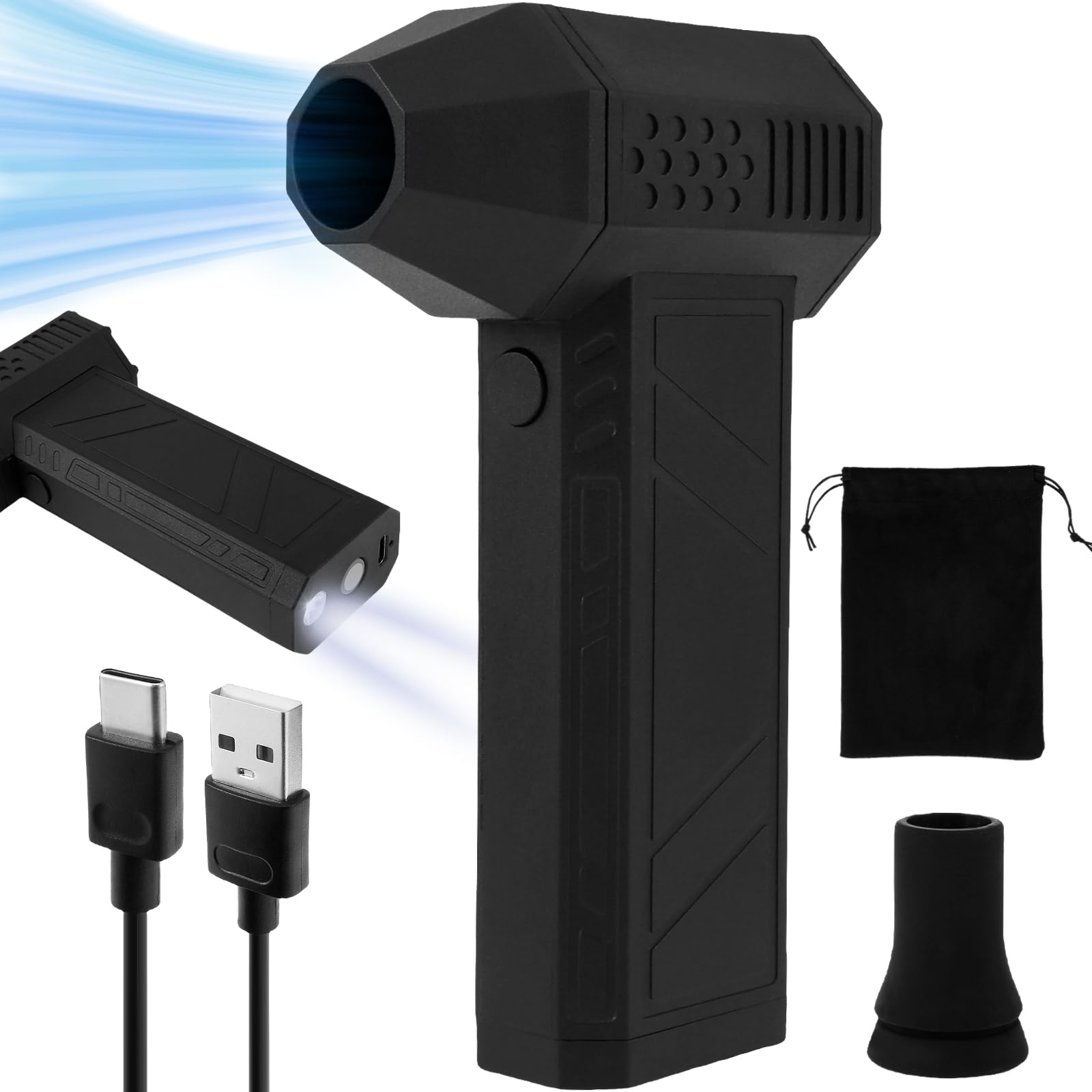 Jet Dry Mini Blower, 130000 RPM Portable Mini Turbine Jet Fan, Jet Dry Blower with Adjustable Speed, Handheld Cordless Air Blower, Super Jet Fan with Light for Car Cleaning