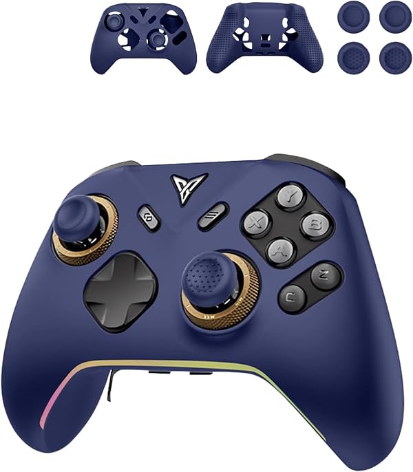Funda de silicona para FLYDIGI Vader 5 Pro + 4 agarres para pulgares, funda protectora suave tipo piel con agarres para joystick, para FLYDIGI Vader 5 Pro - Azul