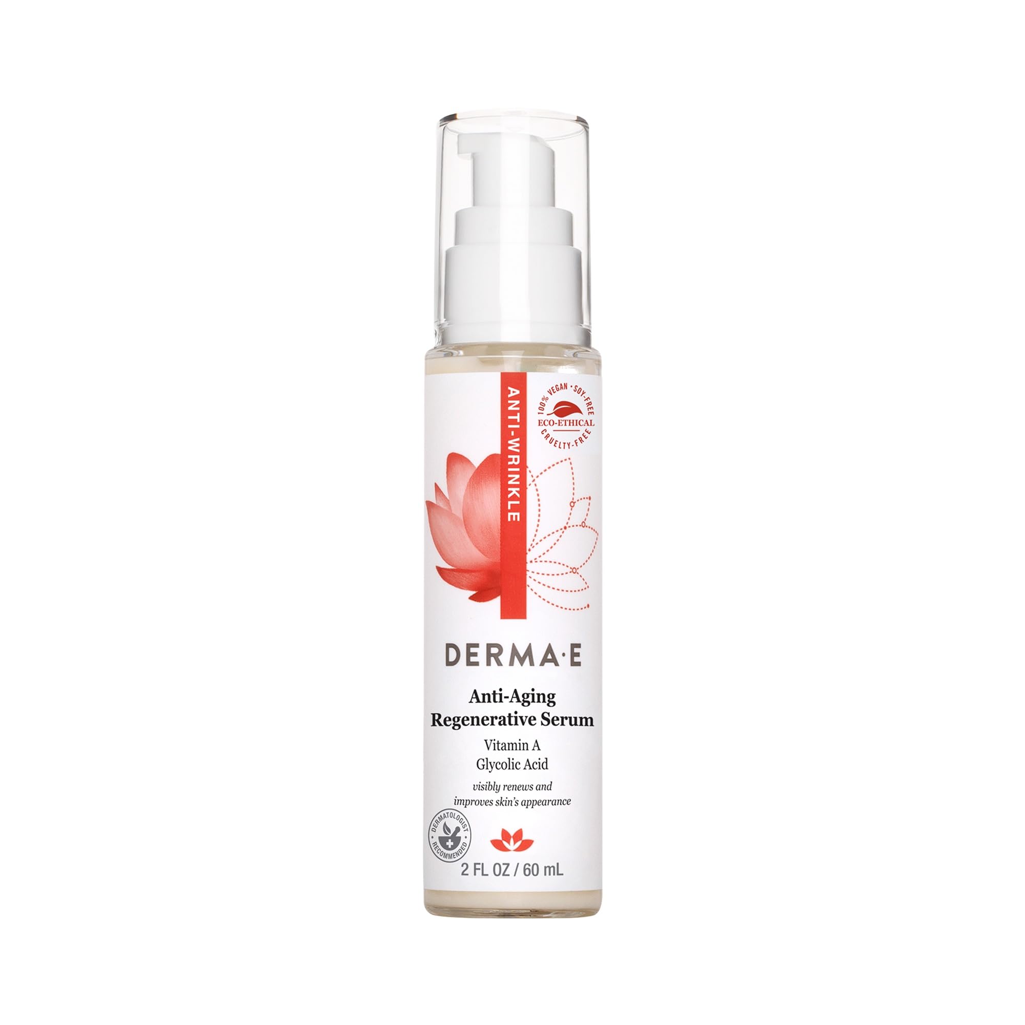 DERMA E Anti-Aging Regenerative Serum – Hydrating Day and Night Serum – Skin Renewing with Glycolic Acid and Vitamin A – Advanced Facial Skin Care Treatment, 2 fl oz