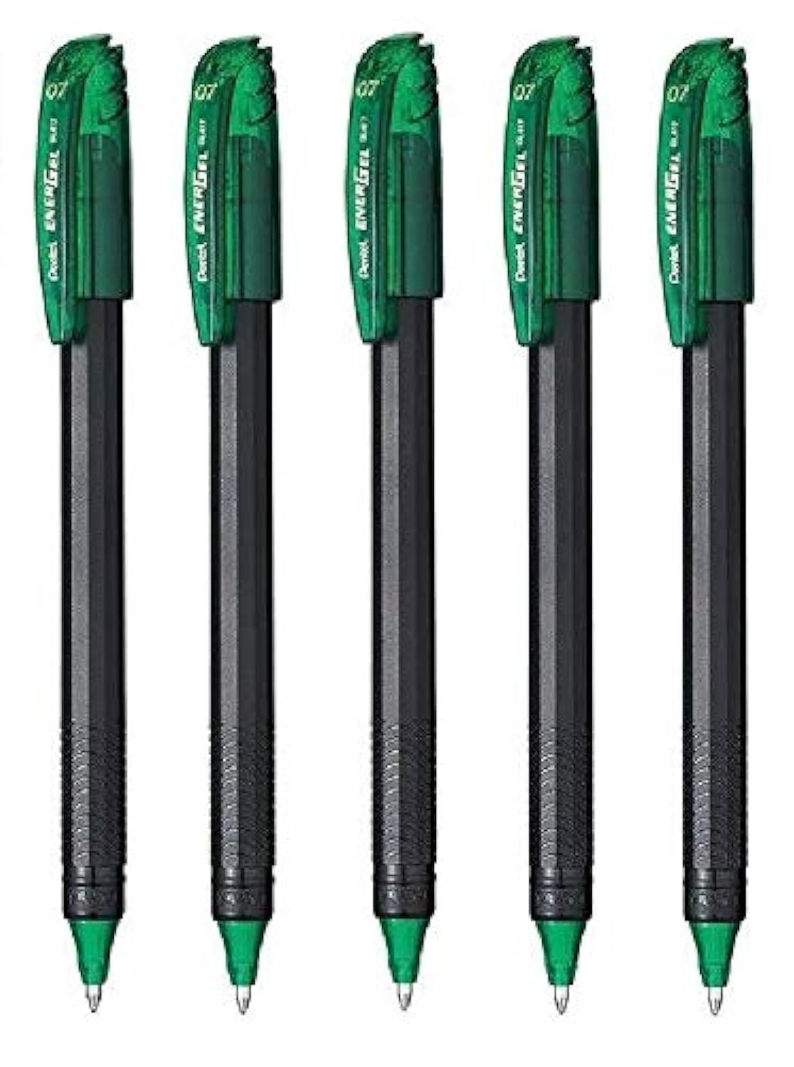 Energel BL417 Roller Gel Pen | Quick Drying & Smudge-Proof Ink | 0.7mm Smooth Metal Tip | Set Of 5 Pens, Green Ink