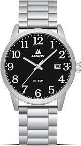 LN LENQIN Men Watch Stainless Steel Waterproof Business Date Watch for Men | mens watches large dial adjustable band 30m water resistant scratch-proof crystal ideal gift for wrist watch men