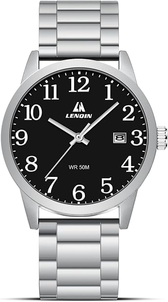 LN LENQIN Mens Watches Stainless Steel Watches for Men Classic Analog Quartz Watch Waterproof Men's Wrist Watch