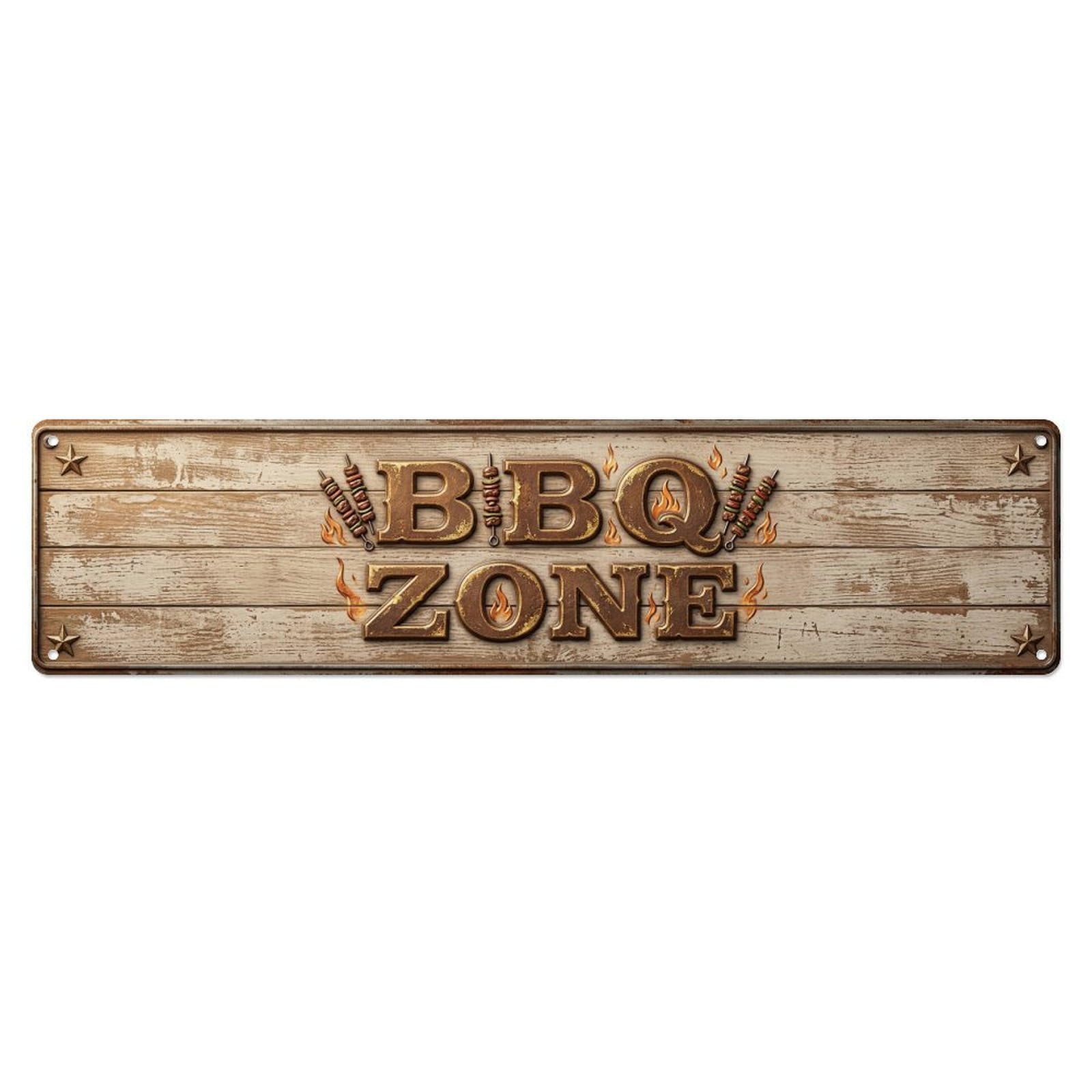 BBQ Zone Wooden Banner Metal Tin Skinny Sign Plaque Wall Decor for Cafe, Club Bar, Office, Home Garden Metal Poster 4x16Inch