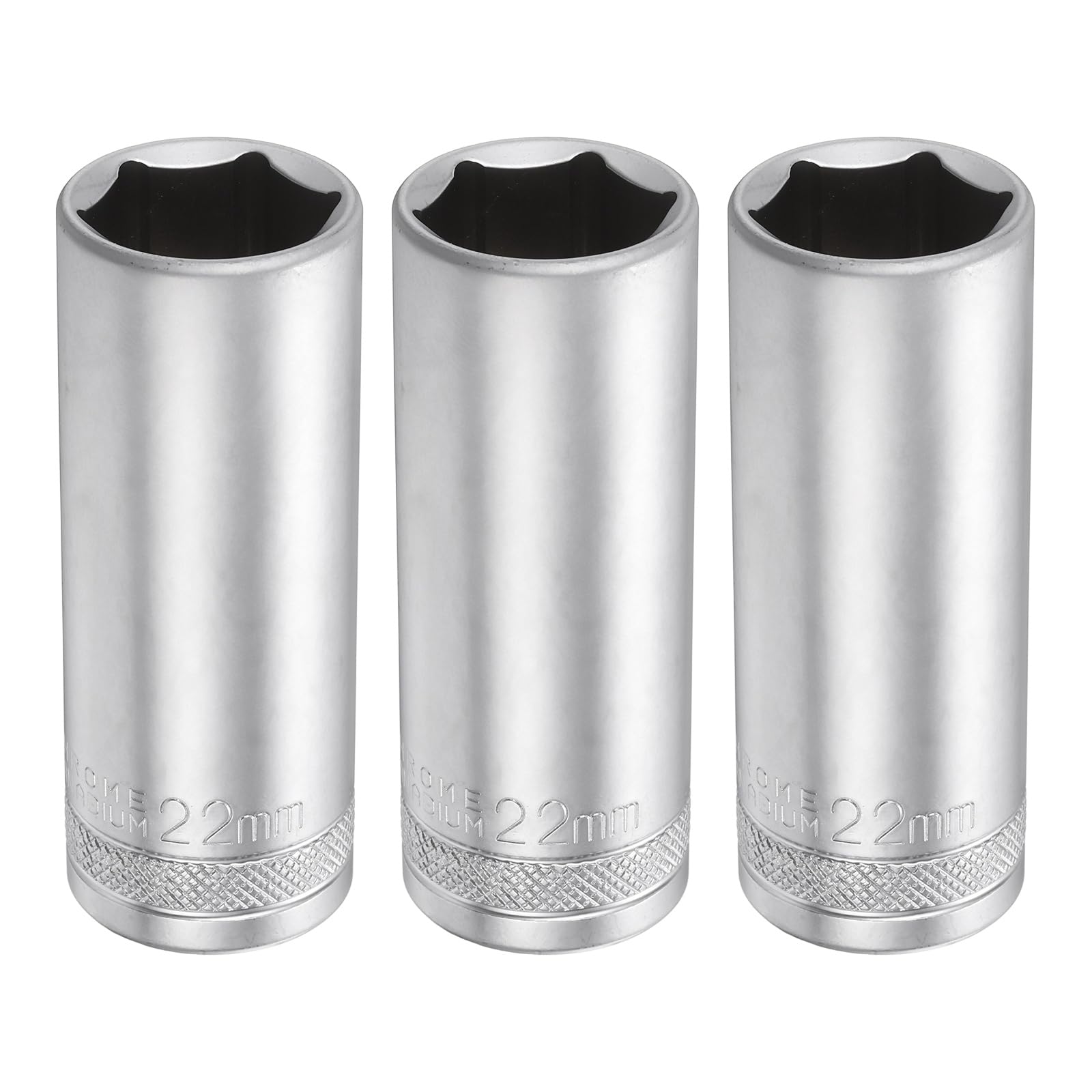 sourcing map 3pcs 6 Points Deep Socket 1/2" Drive 22mm Deep Metric CR-V Steel Polished Nickel Plating 78mm / 3.1" Long Hex Socket Tool for Home Auto Nuts Bolts Repair