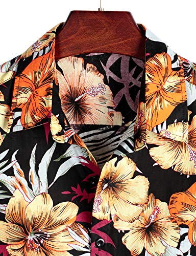 Vatpave Mens 100% Cotton Hawaiian Shirts Button Down Short Sleeve Beach Shirts Summer Casual Aloha Shirts X-Large Black Button Up #TOP2