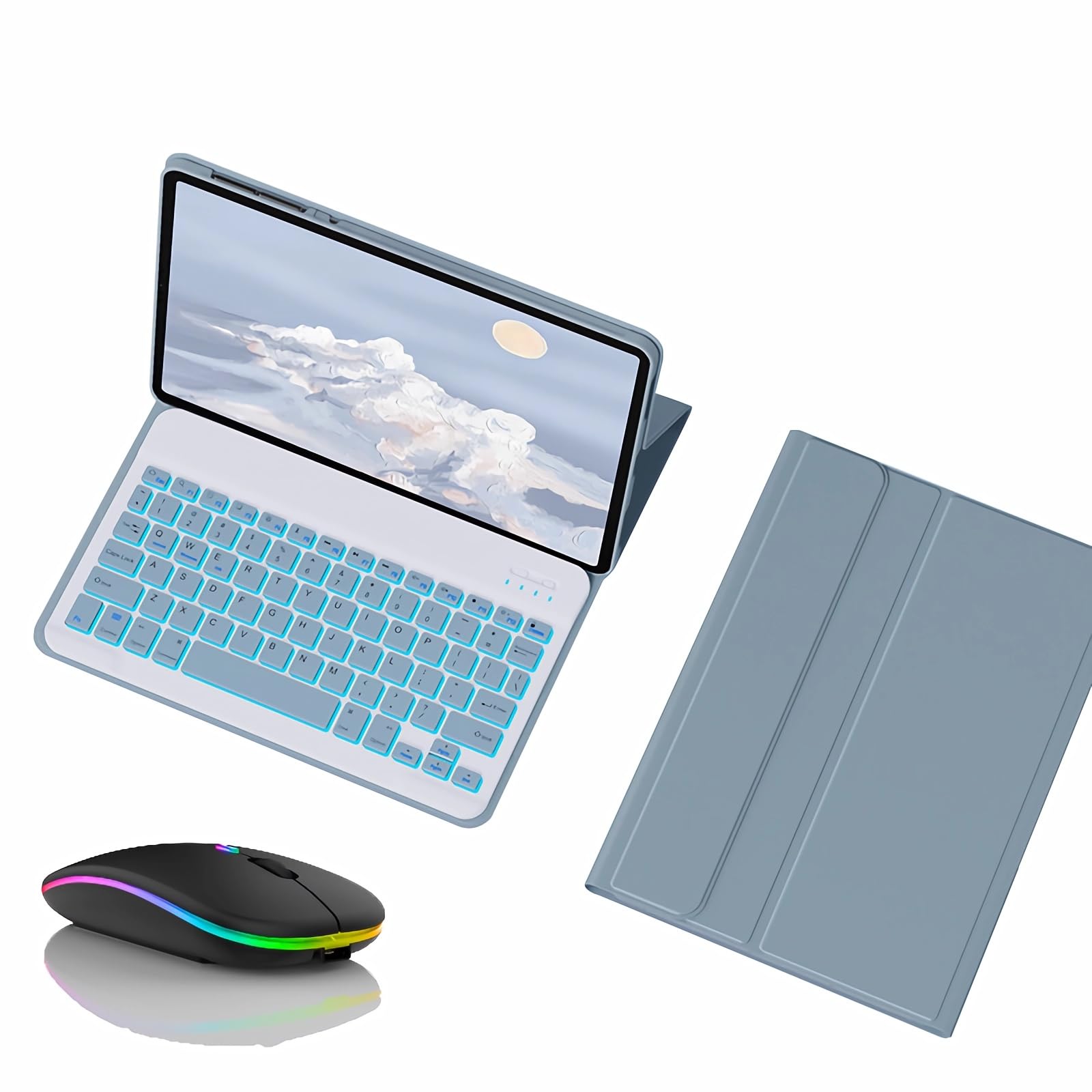 Etui z klawiaturą do Redmi Pad 10.6" 2022, 7 Kolorów Podświetlenia, Magnetyczna Odłączana Podświetlenia Klawiatura Bezprzewodowa z Myszą Bluetooth,Blue