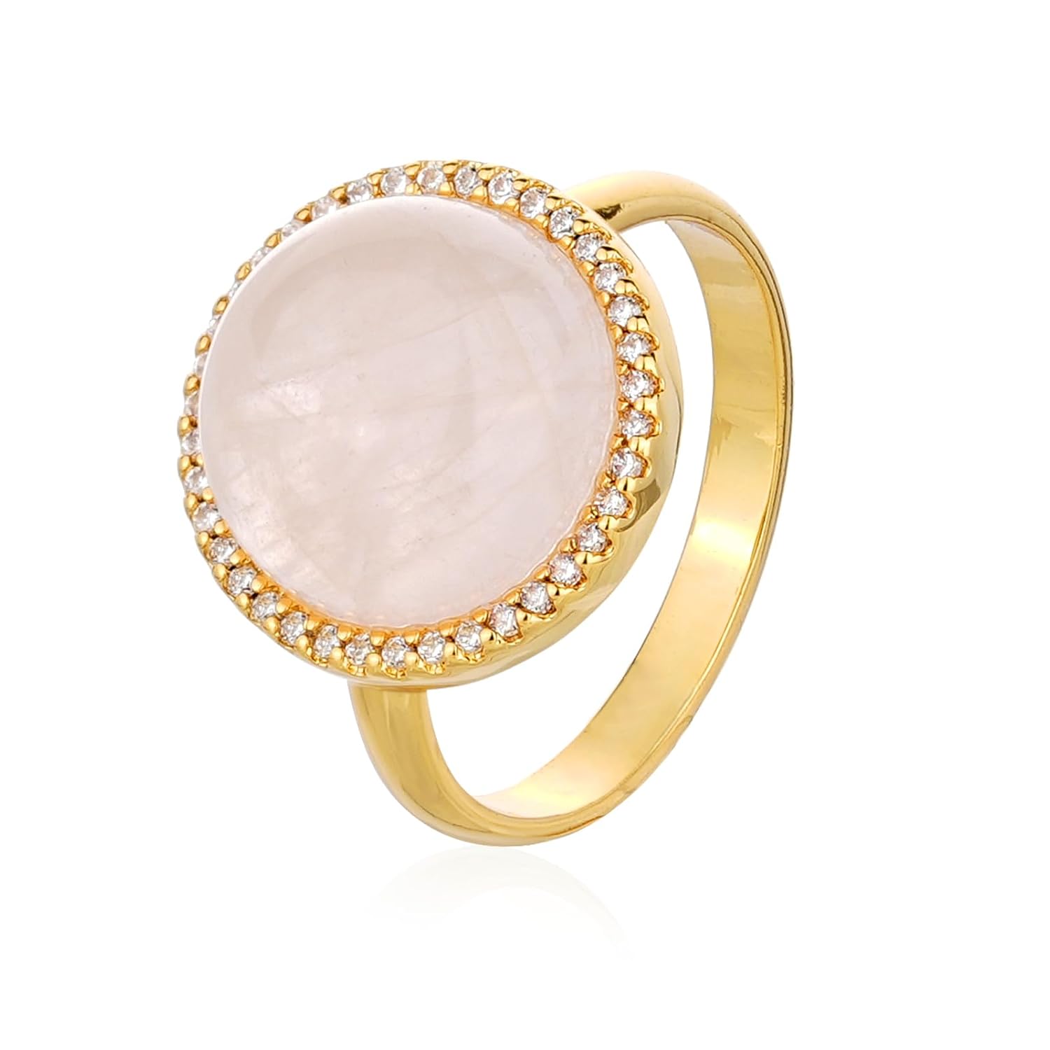 Tiger Eye/Rose Quartz Ring for Women 18K Gold Plated Round Halo Rings Natural Stone Jewelry Size 6-8.25