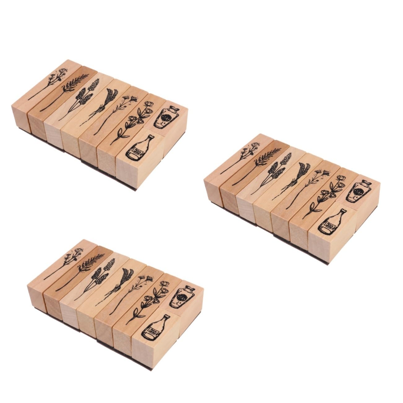 COHEALI 3pezzi Timbrini Retro Legno Per Scrapbooking e Decorazione Strumenti Creativi Per Diario e Artigianato Con Fiori e Piante