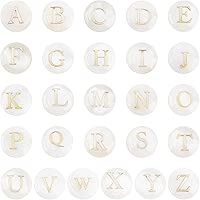 PH PandaHall 52pcs Alphabet A-Z Beads, Freshwater Shell Beads Summer Seashell Beads Flat Round with Letter Initial Beads Ocean Beach Beads Spacers for Boho Necklace Bracelet Earring Jewelry Making
