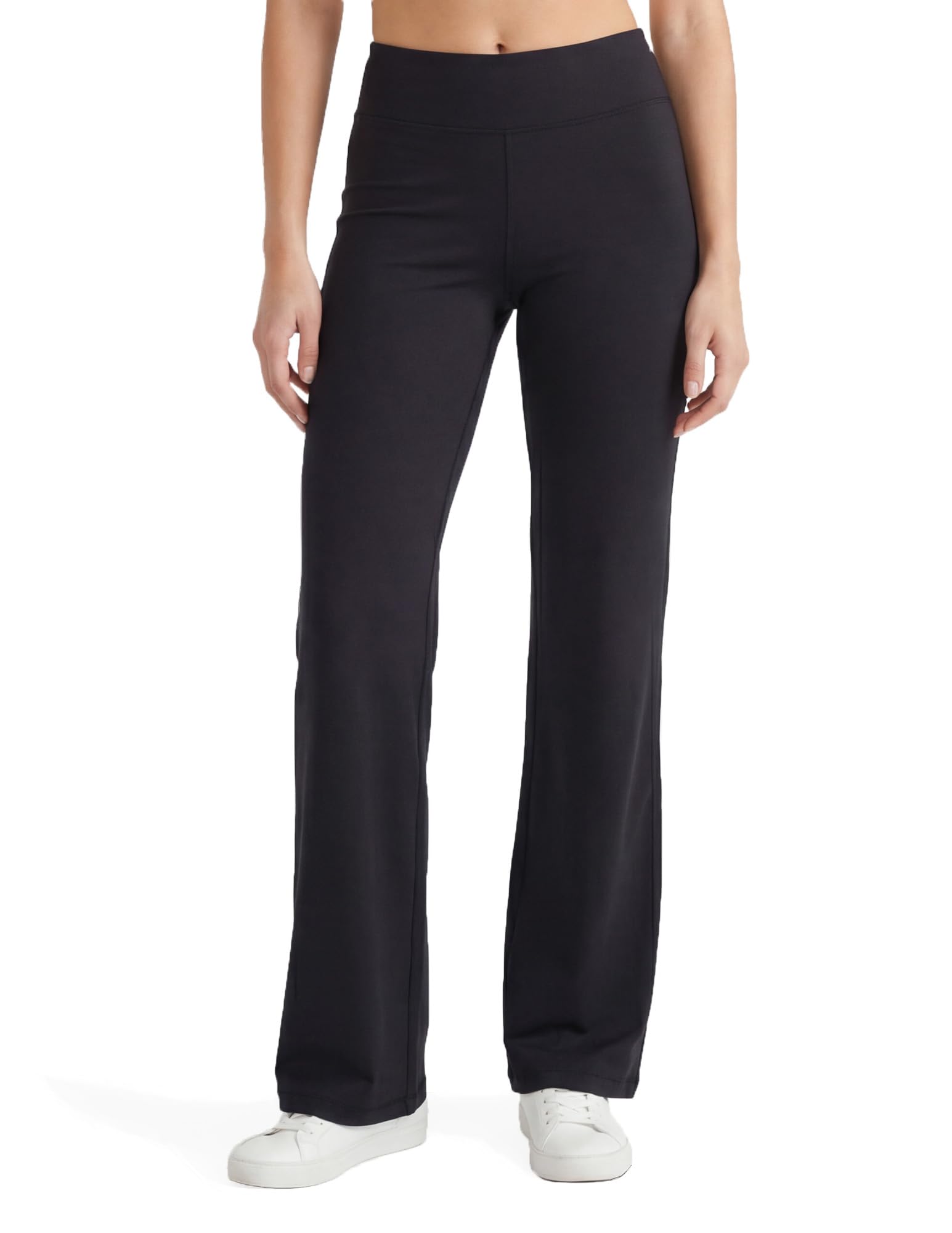 Photo 1 of No nonsense Lounge Yoga Pants for Women, Black Flared Cotton Leggings, 32.5” Inseam, Wide Waistband, No Show Coverage, Relaxed Flare Leg, Black, Small