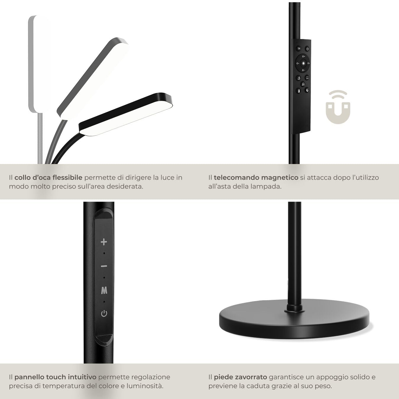 Piantana Led Con Luce Spot Da Lettura Dimmerabile Ackbar Nichel Trio Lighting 81892802