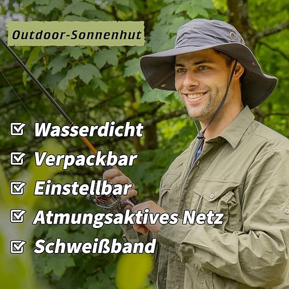 TOP-EX XXL Sombrero de sol para hombre con ala ancha UPF 50+ e impermeable, grandes sombreros de verano al aire libre para senderismo, trekking, pesca, camping, vela, plegable, ajustable, transpirable