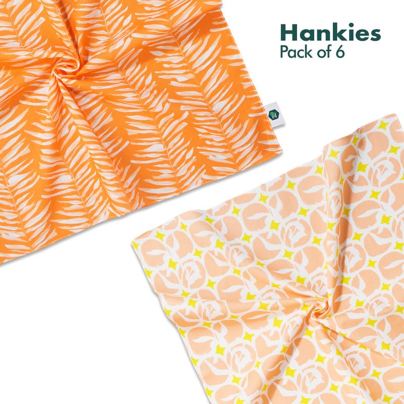 Image of Hexafun 100% Organic Soft Cotton Women Handkerchiefs | Multicolor & Trendy Printed Hanky Designs | Soft & Breathable Fabric | Best For Styling & Everyday Use | Pack Of 6 | Beat The Heat