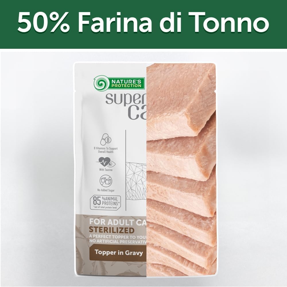Nature's Protection Superior Care Umido gatti sterilizzati, Tonno 24 x 70 g | Topper morbido in salsa succosa, Alimentazione quotidiana, Gatti adulti da interno, Ricco di proteine, 24 buste