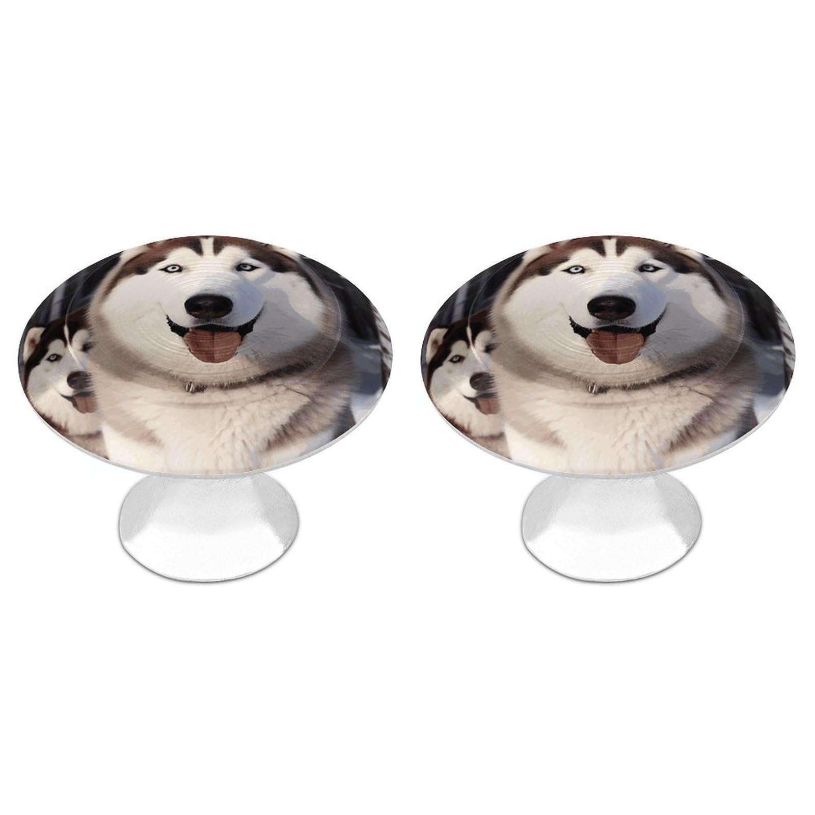 QMNLKH Huskies Cabinet Knobs for Home, Round Drawer Pulls for Kitchen, Personalized Cupboard Handles with Screw, Fashion Dresser Knobs for Office, Drawer Handles, 2 Packs