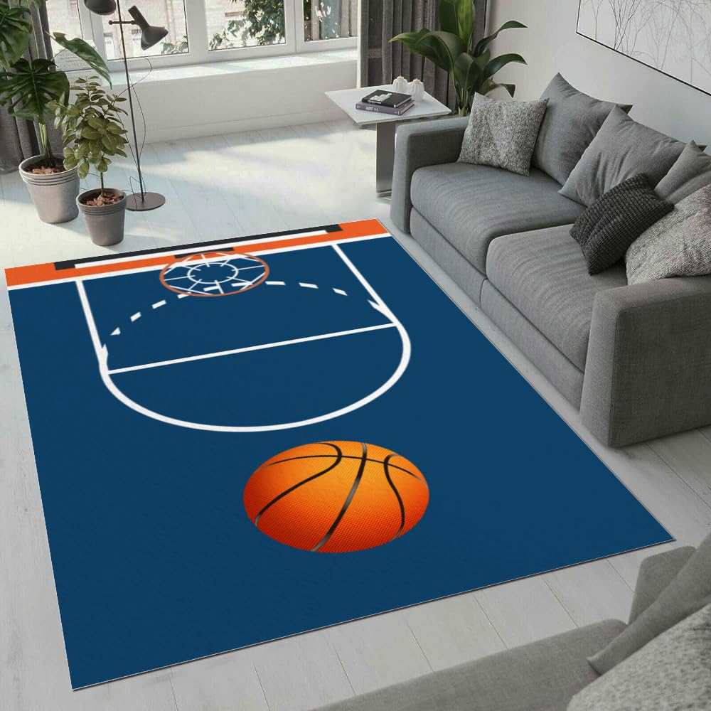 Pmnadfdag Tapis Salon 180 x 200 cm Grand Lavable Antidérapant pour Salon Cuisine,Salle à Manger Poils Ras Doux et Confortable Ethnique Rétro Floral Bleu