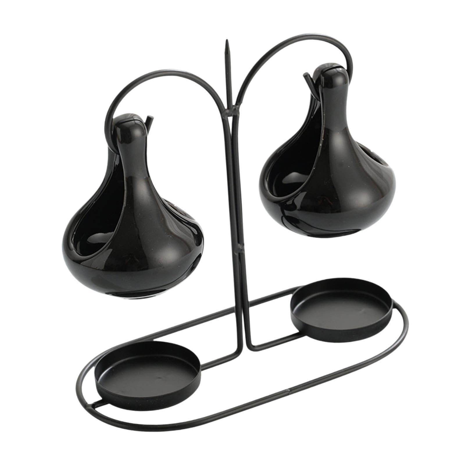 Aromatherapie-Brenner, Teelichthalter aus Metall for Aufhängen, doppelter Keramik-Aromatherapie-Schmelzdiffusor zur Entspannung, Schmelzwärmer(Black)