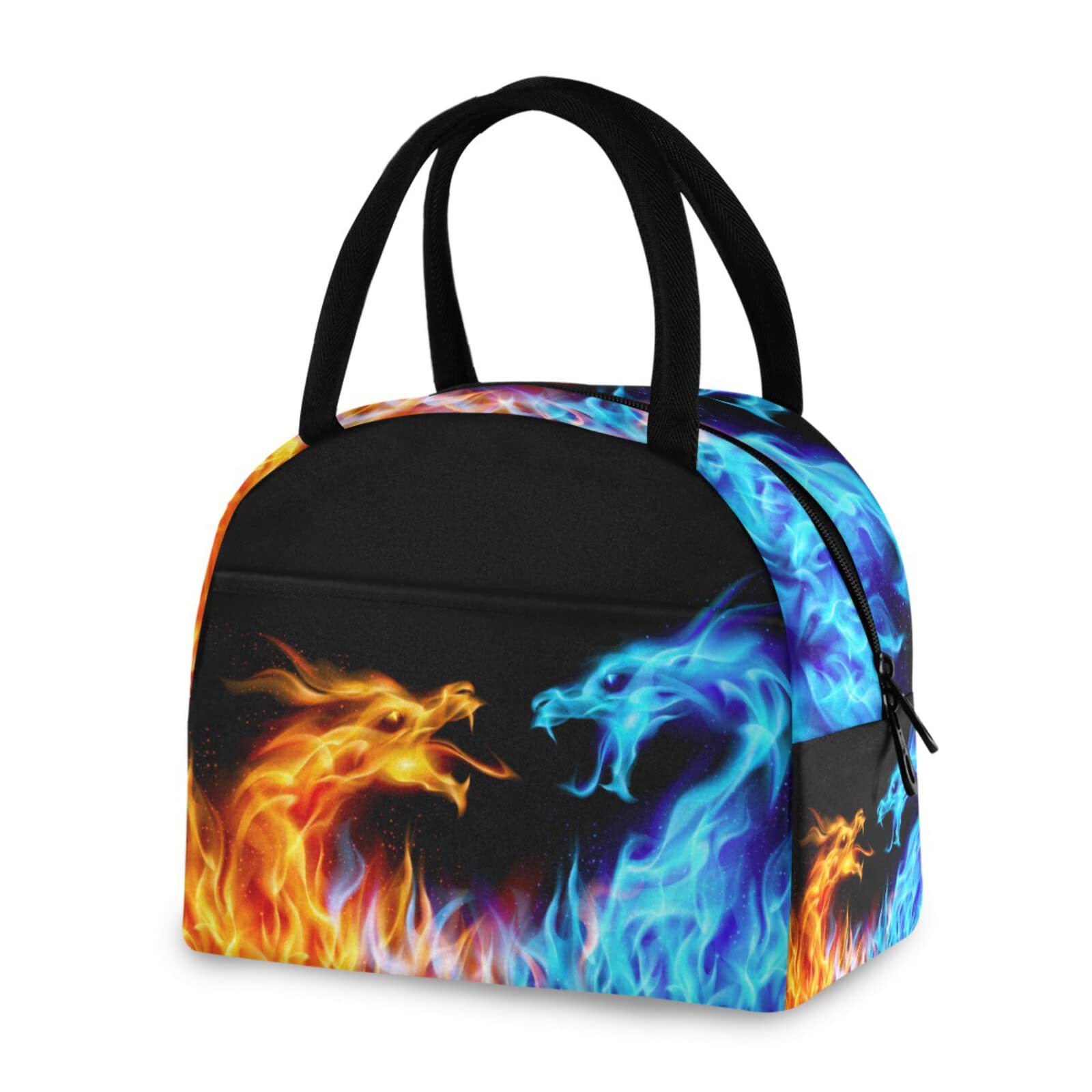 ZZKKOZZKKO Animal Dragon Fire Water Lunch Bag Box Tote Organizer Lunch Container Insulated Zipper Meal Prep Cooler Handbag for Women Men Home School Office Outdoor Use