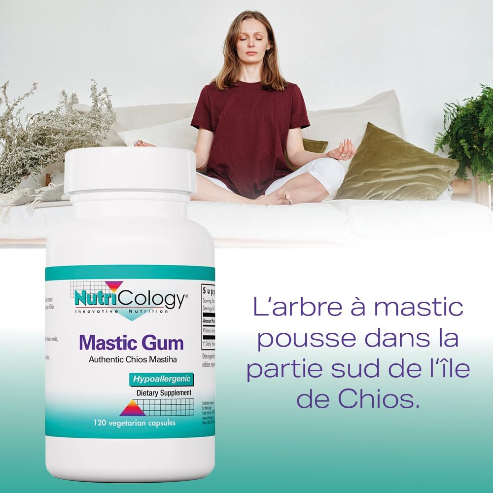 Nutricology, Mastic Gum (Mastix), 500mg, 120 Capsules végétaliennes, Végétarien, Sans Gluten, Sans Soja, Sans OGM