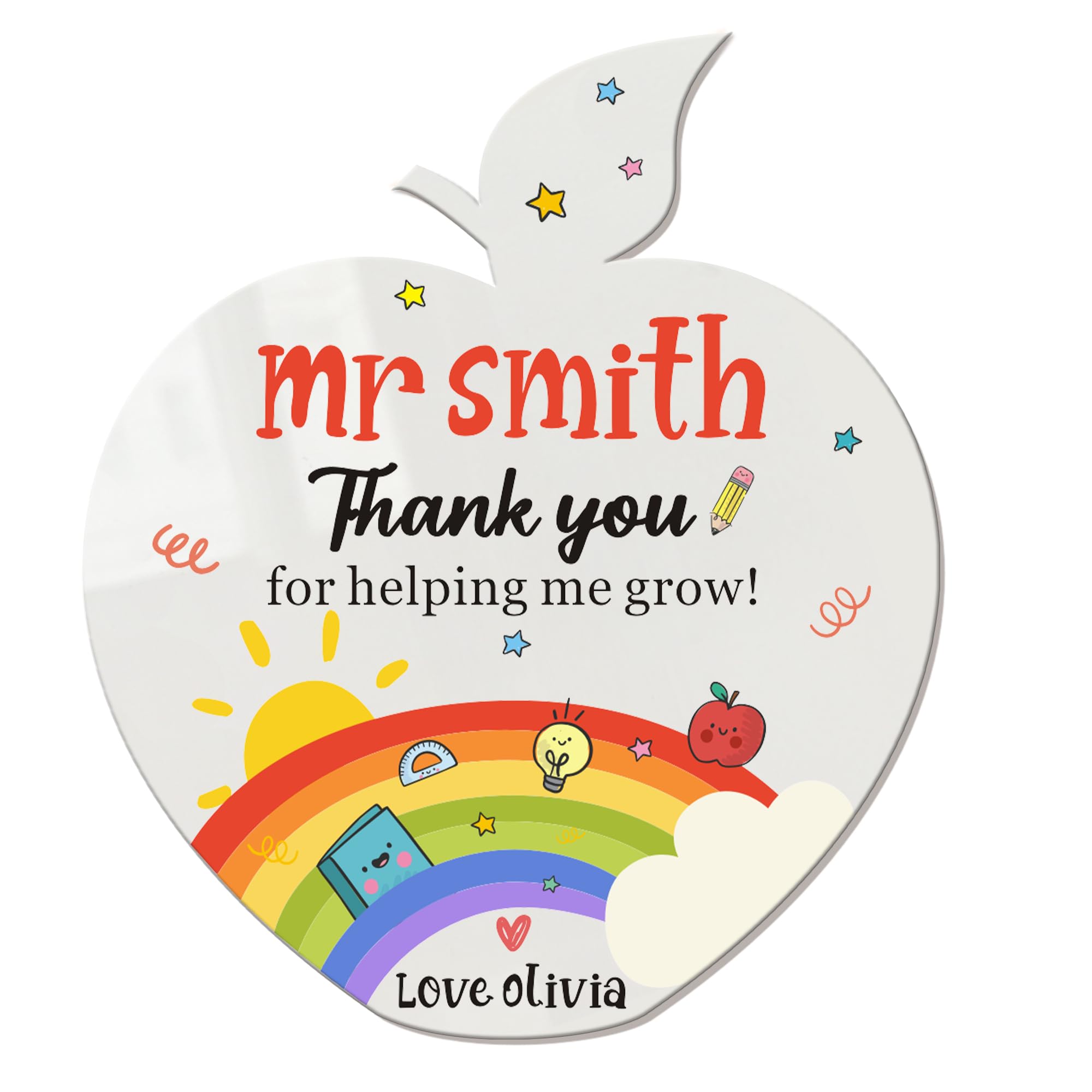 Personalised Teacher Gifts for Women Men Custom Fridge Magnets Gifts Thank You Gift Thank You Teacher Appreciation Gifts for Teacher End of the Year Assistant Tutor (White-Apple, Design 2)
